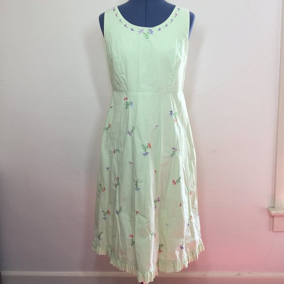 Hanna Andersson Green Cotton Sundress w Embroidered Flowers Sz 8P - Picture 1 of 6